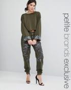 Starry Eyed Petite Heavily Embellished Paisley Detail Joggers - Green