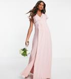 Tfnc Maternity Bridesmaid Ariana Flutter Sleeve V Neck Dress In Dusty Pink-orange
