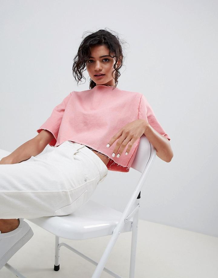 Waven Ria Denim Crop Top - Pink