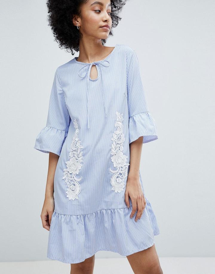 Oeuvre Smock Dress With Peplum Hem - Blue
