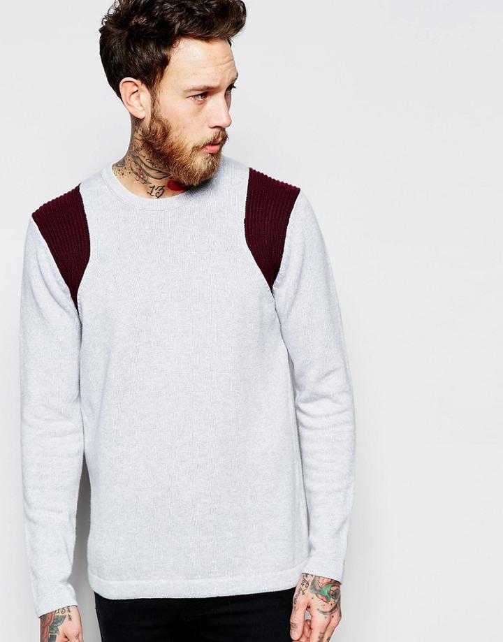 Asos Sweater With Contrast Shoulder Detail - Gray