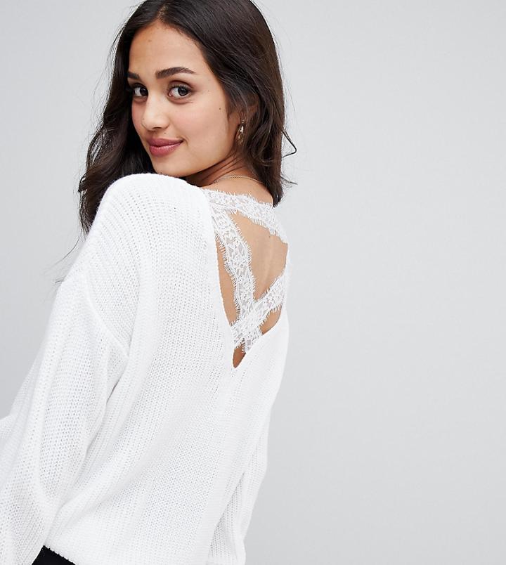 Miss Selfridge Sweater With Lace Cross Back In Cream
