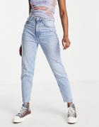 Bershka Clean Mom Jeans In Light Blue