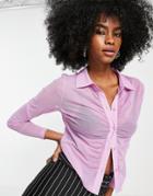 Topshop Ruched Front Mesh Shirt In Lilac-multi