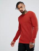 Asos Textured Crew Neck Sweater In Rust - Brown