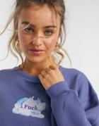 Daisy Street Cropped Sweatshirt With Rude Print-purple