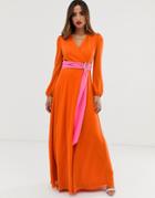 Tfnc Wrap Maxi Dress With Contrast Waistband In Orange
