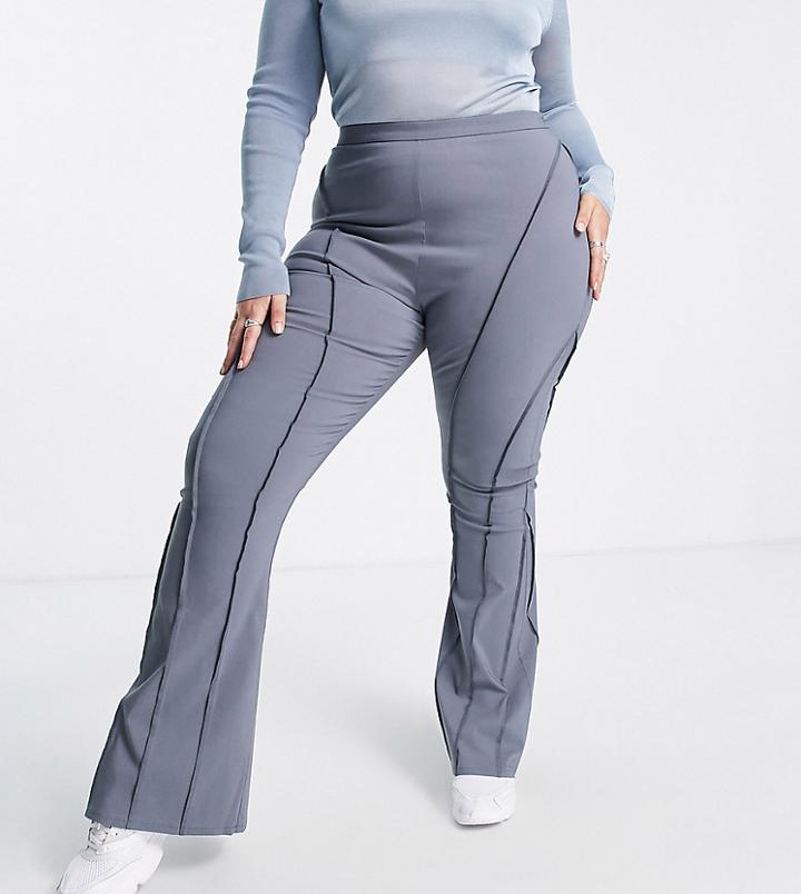 Collusion Plus Puddle Flare Pants With Busted Seams In Gray