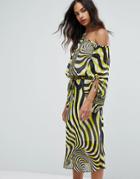 Warehouse Premium Swirl Print Ruched Sleeve Midi Dress - Multi