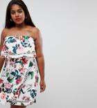 Asos Design Curve Floral Bandeau Ruffle Mini Dress With Crochet Trim - Multi
