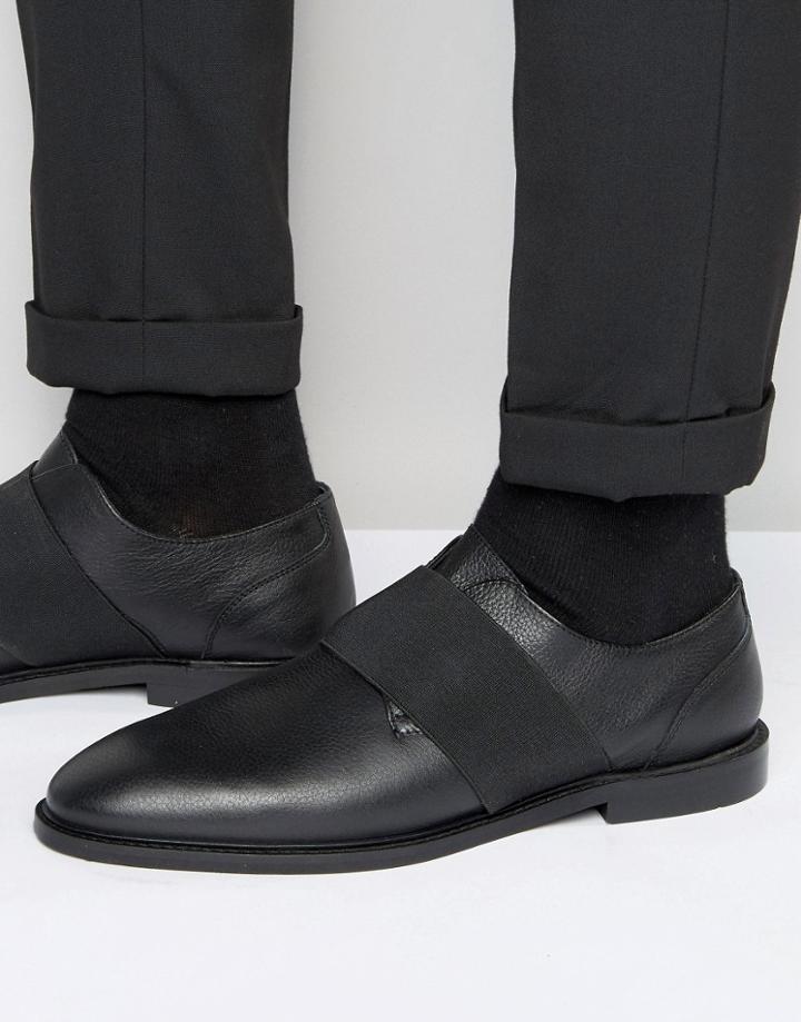 Zign Leather Elastic Strap Shoes - Black
