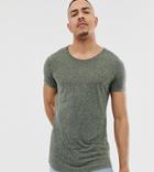 Asos Design Tall Longline T-shirt With Scoop Neck And Curved Hem In Linen-green