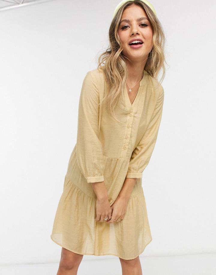 Pieces Tiered Smock Dress In Yellow