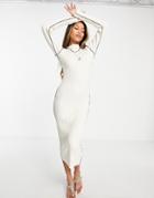 Asos Design Knitted Midi Dress With Contrast Seam In Cream-white
