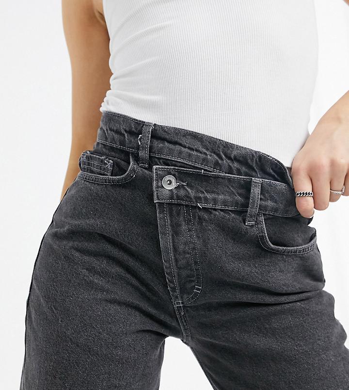 Collusion X014 90s Baggy Dad Jeans With Stepped Waistband In Washed Black-grey