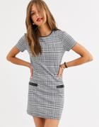 Stradivarius Dress With Pu Pockets In Dog Tooth Print