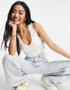 Asos Design V-neck Tank Top With Lace Trim In White