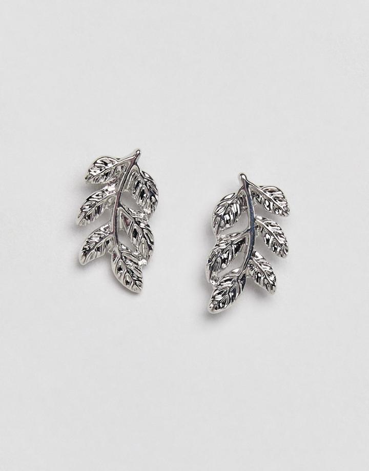 Designb London Silver Leaf Stud Earrings - Silver