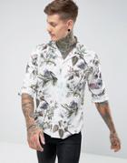 Asos Regular Fit Viscose Floral Shirt With Revere Collar - Beige