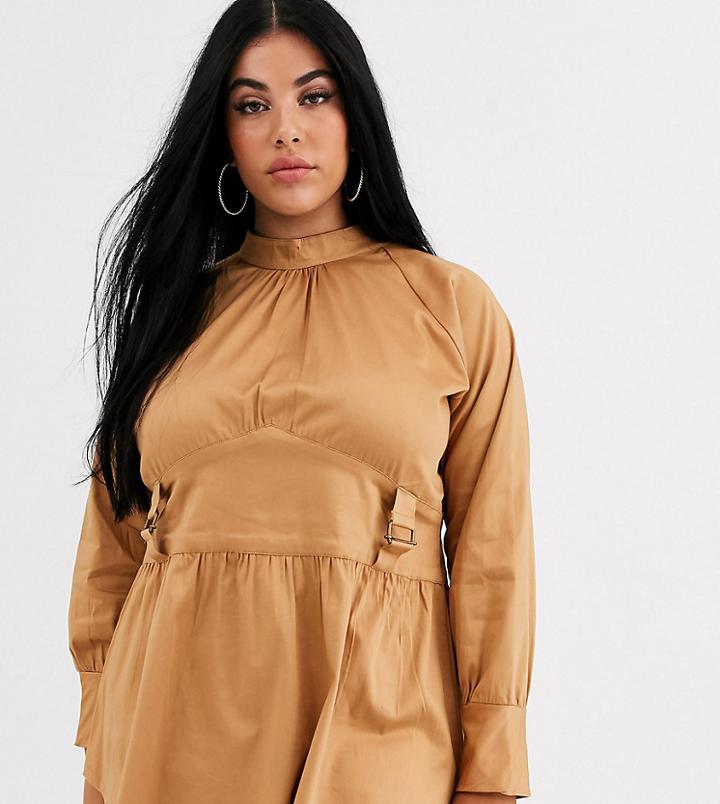 Verona Curve High Neck Long Sleeve Blouse With Utlity Detail Two-piece-stone