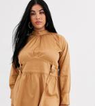 Verona Curve High Neck Long Sleeve Blouse With Utlity Detail Two-piece-stone