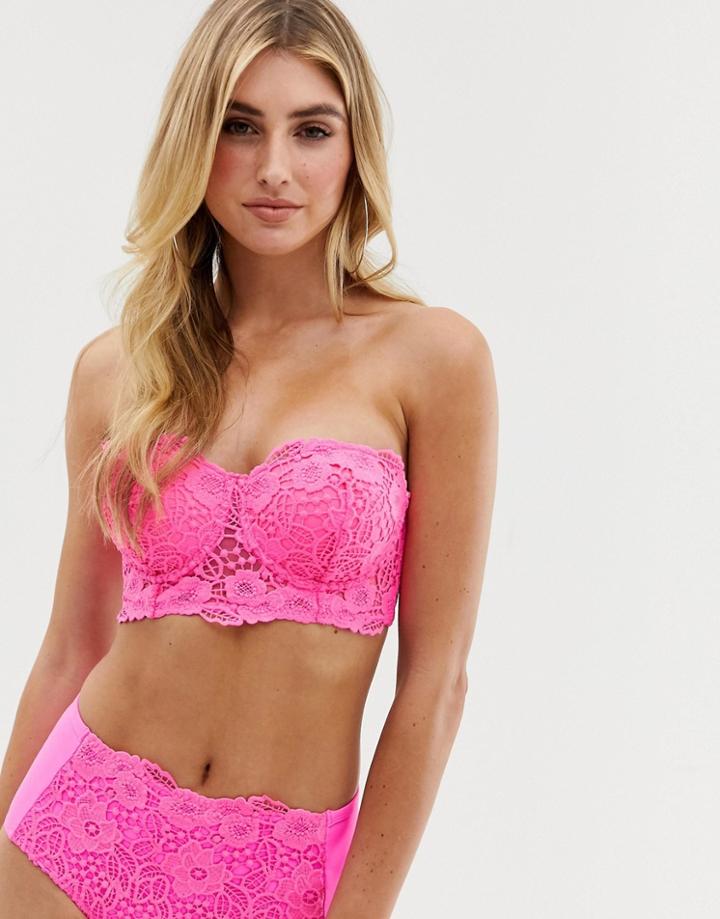 Ann Summers Palma Underwired Lace Bikini Top In Hot Pink