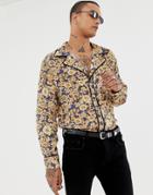 Sacred Hawk Revere Shirt In Retro Floral Print Reg Fit - Yellow