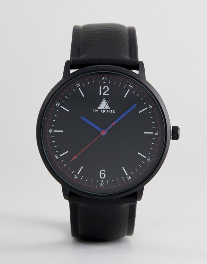 Asos Watch In Black With Contrast Red & Navy Hands - Black