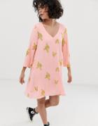 Wild Honey Swing Dress With All Over Embroidery - Pink