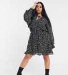 Missguided Plus Tie Neck Smock Dress In Ditsy Floral-multi