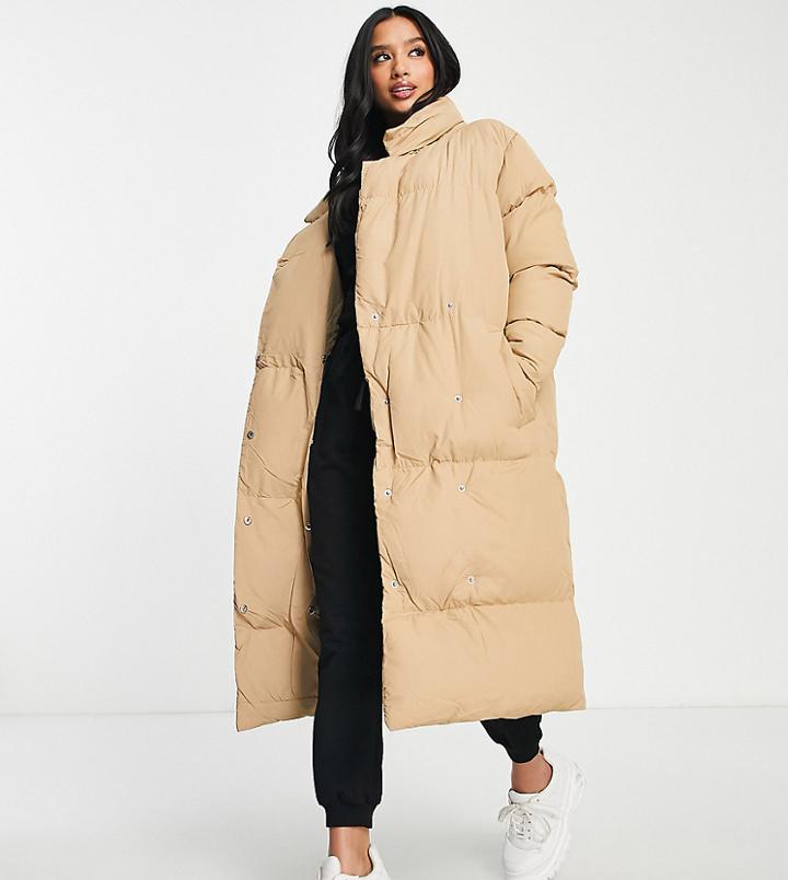 Threadbare Petite Kiwi Oversized Duvet Maxi Coat In Mushroom-green