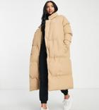 Threadbare Petite Kiwi Oversized Duvet Maxi Coat In Mushroom-green