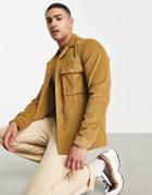 Asos Design Cord Overshirt With Revere Collar-brown