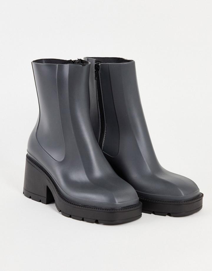 Asos Design Grounded Heeled Rain Boots In Gray-grey