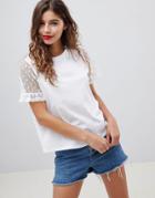 Asos Design T-shirt With Dobby Ruffle Sleeve - White