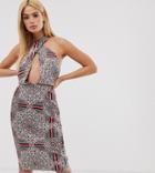 Missguided Tall Cross Front Halterneck Midi Dress In Paisley Print - Multi