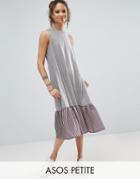Asos Petite Midi Dress In Stripe With Contrast Woven Frill Hem - Multi