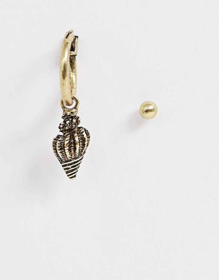 Asos Design Hoop Earrings With Shell In Gold - Gold