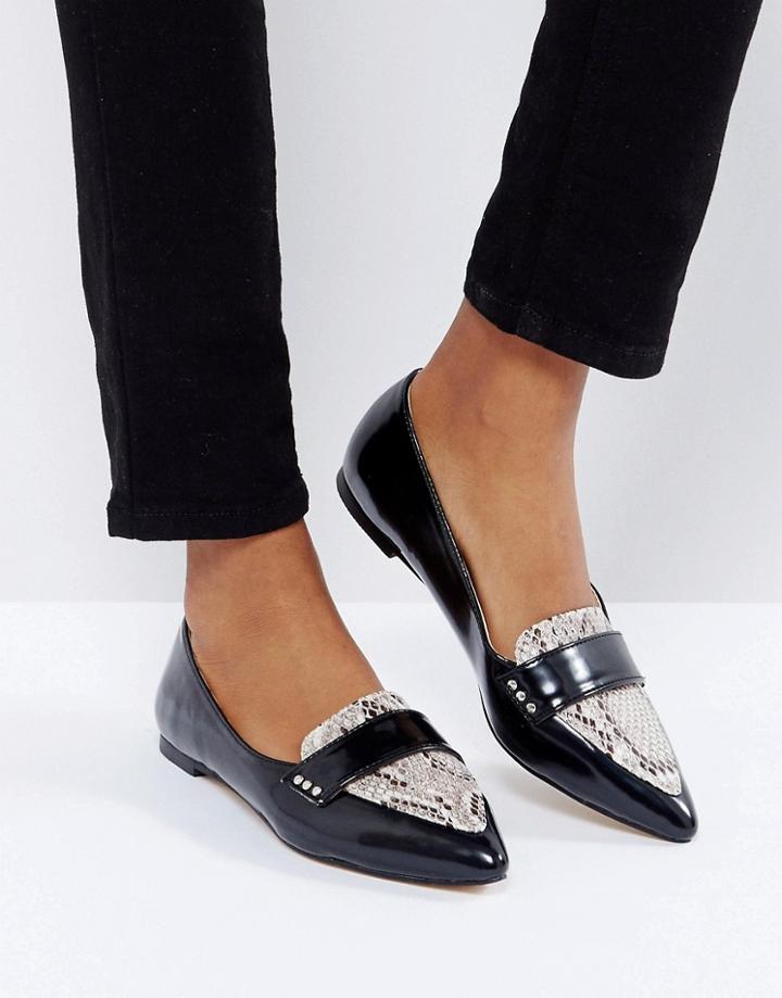 London Rebel Snake Detail Pont Flat Shoes - Black