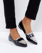 London Rebel Snake Detail Pont Flat Shoes - Black