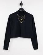 Nike Necklace Detail Mock-neck Long Sleeve T-shirt In White-black