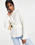 Topshop Premium Long Sleeve Draped Cut Out Top In Ivory-white