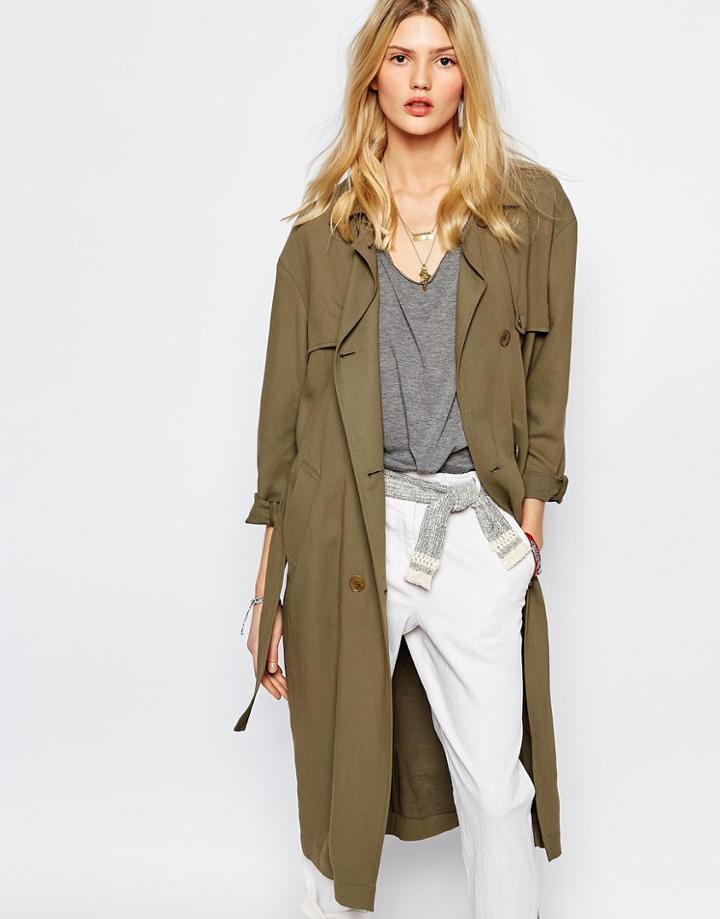 Sessun Trench Coat In Khaki - Kaki