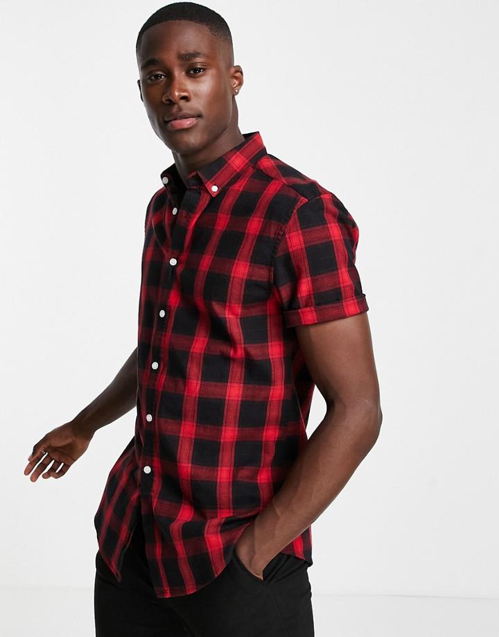 Asos Design Stretch Slim Check Shirt In Red & Black
