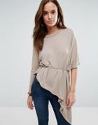 Wal G Tie Waist Asymetric Sweater - Beige