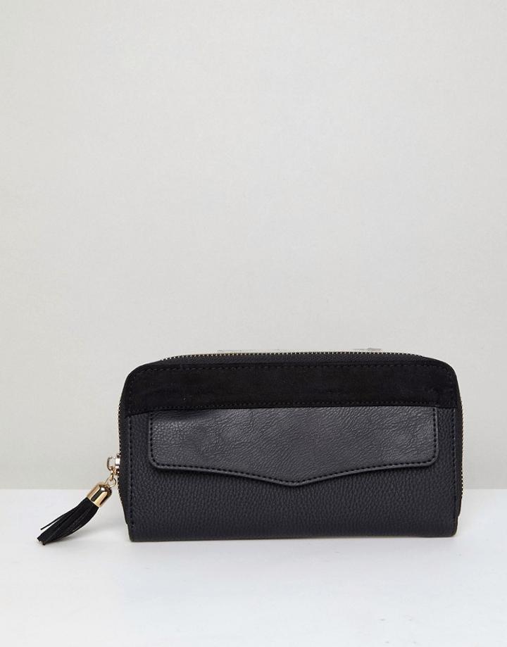 New Look Tassel Zip Around Purse - Black