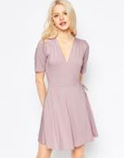Asos Mini Tea Dress With Wrap Front - Dusty Lilac