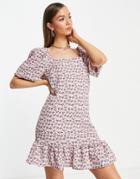 Vila Square Neck Mini Dress In Pink Floral-multi