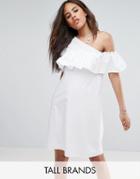 Noisy May Tall One Shoulder Ruffle Dress - White