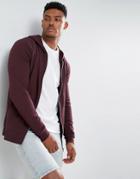 Asos Lightweight Muscle Zip Up Hoodie In Burgundy - Red